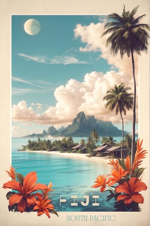 Illustrazione Fiji Vintage Travel Poster - Tropical Paradise Elegance