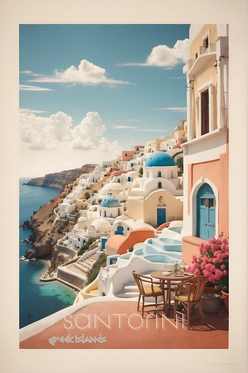 Illustrazione Aegean Whispers: Vintage Travel Poster of Santorini