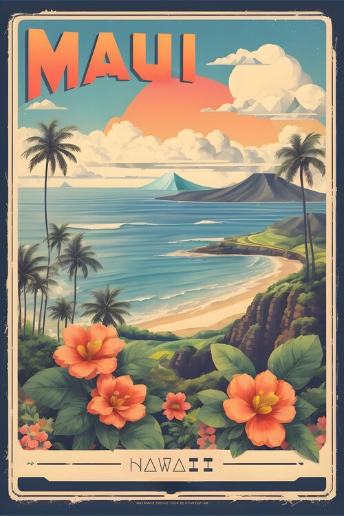 Illustrazione Maui's Vintage Charm: Retro Travel Poster Poster