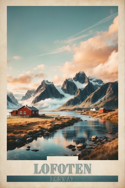 Illustrazione Arctic Serenity: Vintage Travel Poster of Lofoten