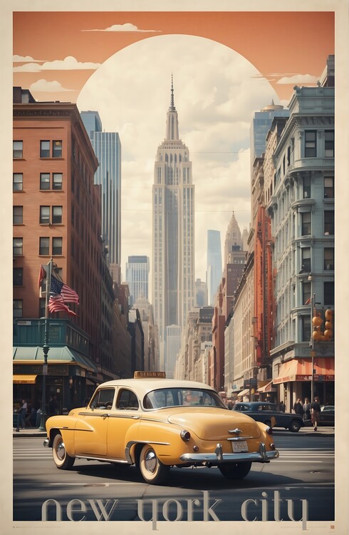 Illustrazione New York City Dreams: Vintage Travel Poster