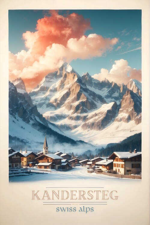 Illustrazione Kandersteg Vintage Travel Poster - Swiss Alps Art