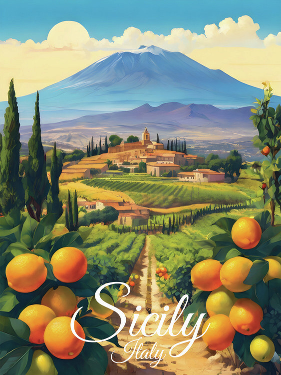 Illustration Sicily Orange Grove