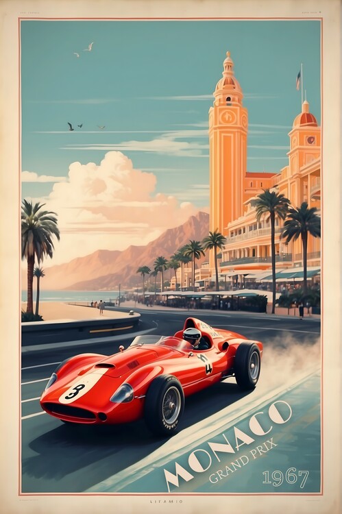 Illustrazione Monaco Grand Prix Glory: Vintage Racing Poster