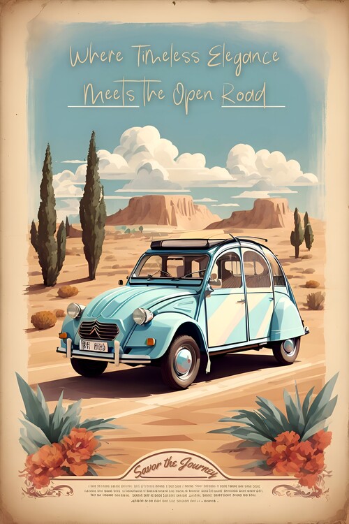 Illustrazione 2CV Vintage Poster: Timeless Elegance