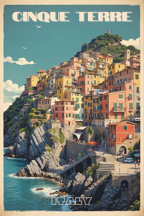 Illustrazione Cinque Terre Serenity: Vintage Travel Poster