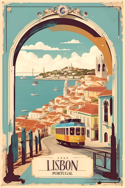 Illustrazione Vintage Lisbon Poster: Portuguese Beauty