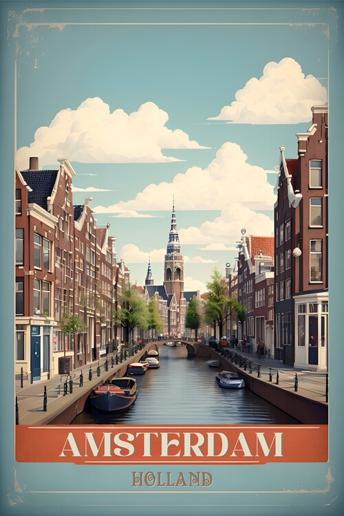 Illustrazione Amsterdam in Retro: Canal Views and Dutch Charm