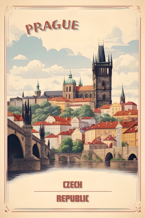 Illustrazione Discover Prague's Retro Elegance: Vintage Poster Collection