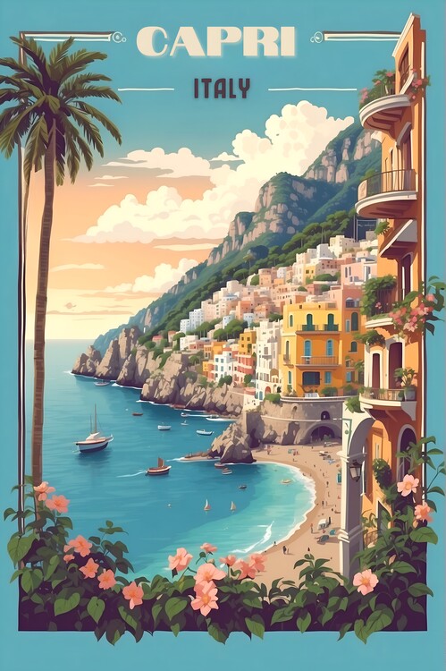 Illustration Capri Vintage Retro Poster: Timeless Charm and Mediterranean