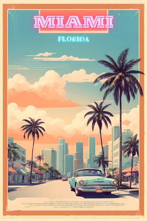 Illustrazione Vintage Miami Poster: Retro Vibes from the Magic City