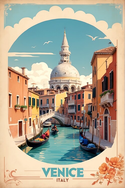 Illustrazione Vintage Venice Poster: Nostalgic Italian Charm