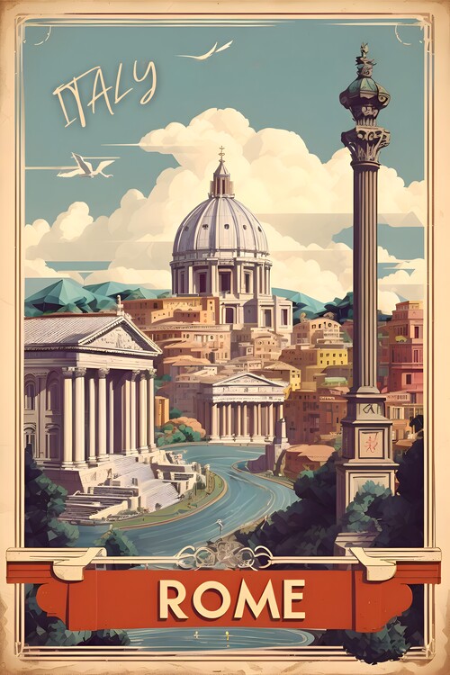 Illustration Vintage Rome Poster: Italian Elegance