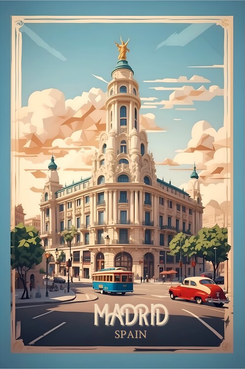 Illustrazione Madrid Vintage Retro Travel Art