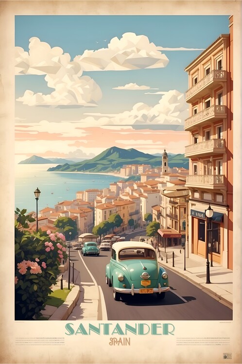 Illustrazione Santander Vintage Retro Travel Art