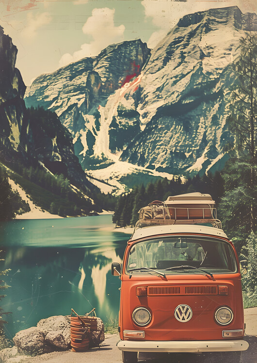 Illustrazione Vintage Landscape VW Poster