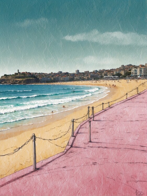 Illustration Beach Sydney Australia Pink