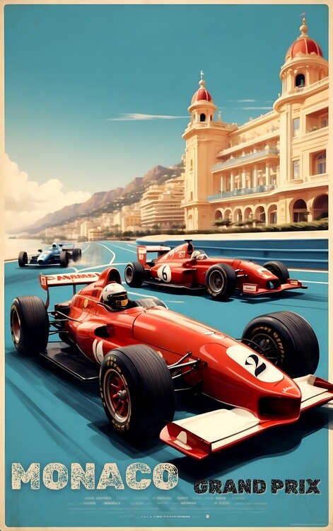 Illustrazione Vintage Monaco Grand Prix: Racing Heritage on Display