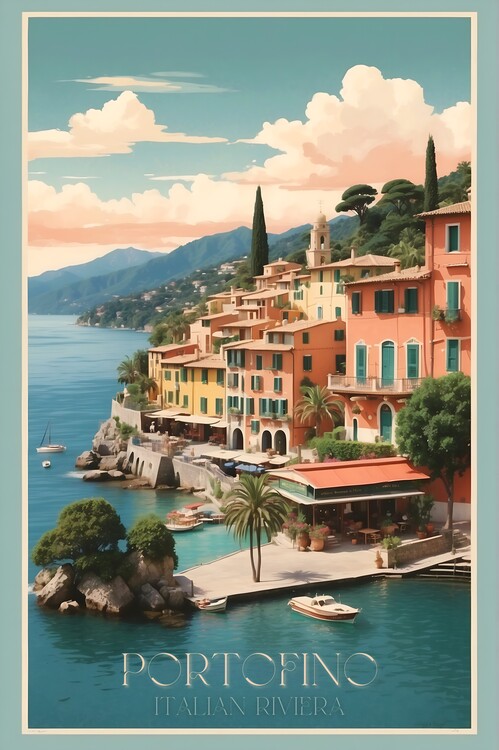 Illustrazione Vintage Portofino Illustrations: Charming Italian Riviera Ar