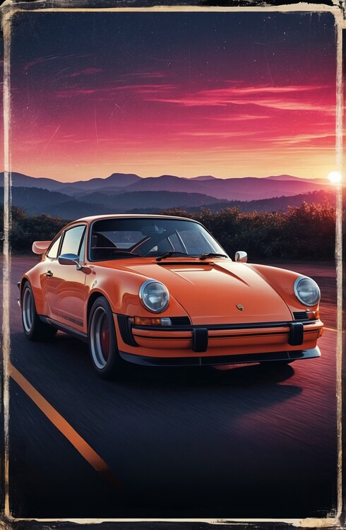 Illustrazione Vintage-Inspired Porsche 911 GT Turbo Prints: Iconic Sports