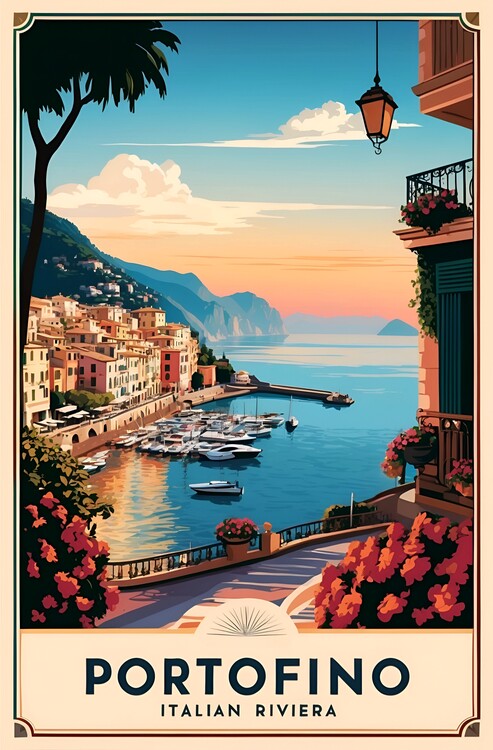 Illustrazione Nostalgic Portofino Prints: Vintage Mediterranean Beauty