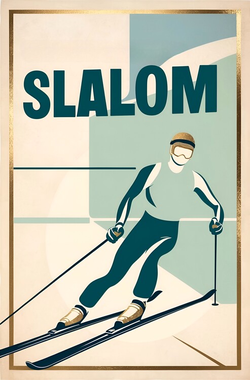 Illustrazione Classic Slalom Scenes: A Retro-Inspired Ski Illustration