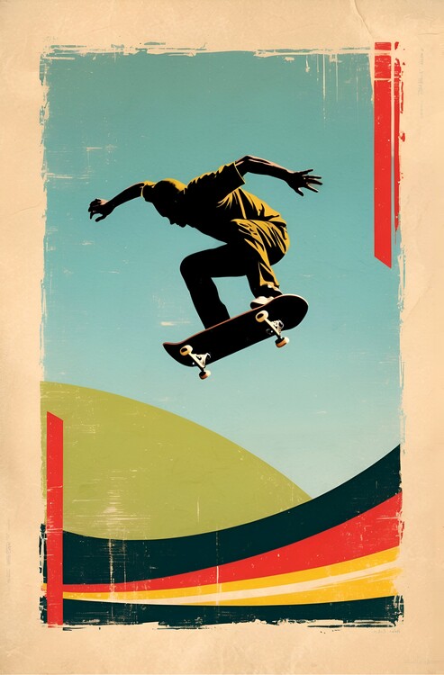 Illustrazione Vintage Skater Vibes: Retro-Inspired Skateboarding Art