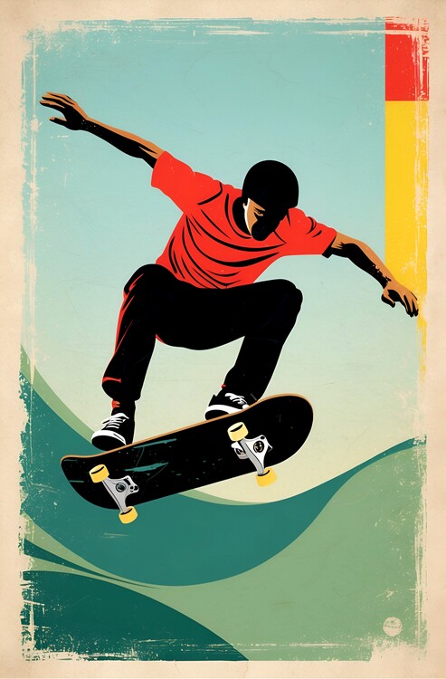 Illustrazione Skating Through Time: A Vintage Illustration of a Skater