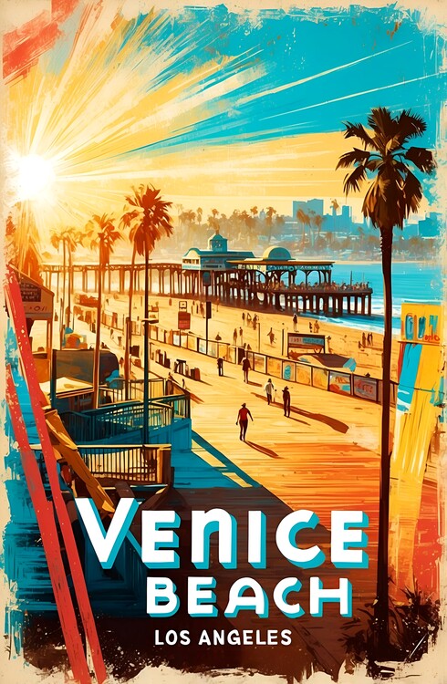 Illustrazione Retro Venice Beach Illustration – Timeless California Coasta