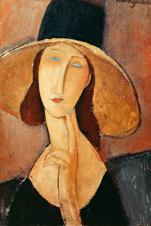 Riproduzione Portrait of Jeanne Hebuterne in a large hat