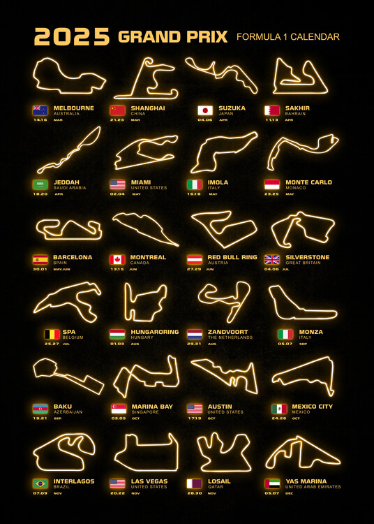 Bild auf Leinwand Formula 1 Season Calendar 2025