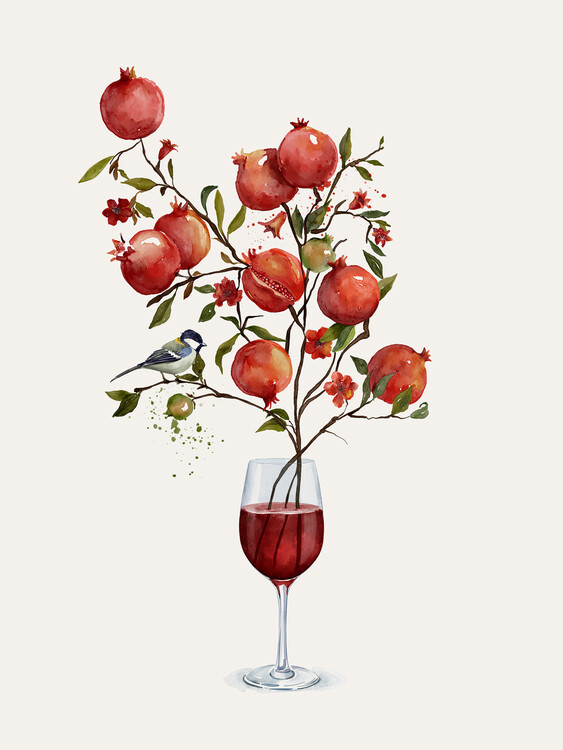 Ілюстрація Pomegranate in a glass of wine