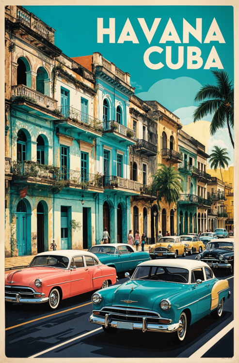 Illustrazione Vintage Havana Illustration | Retro Cuban Wall Art