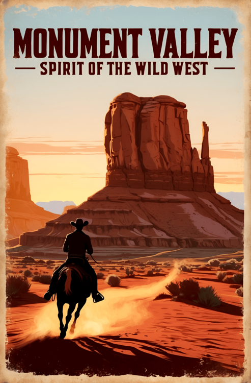 Illustrazione Monument Valley Vintage Travel Poster – Spirit of the Wild W