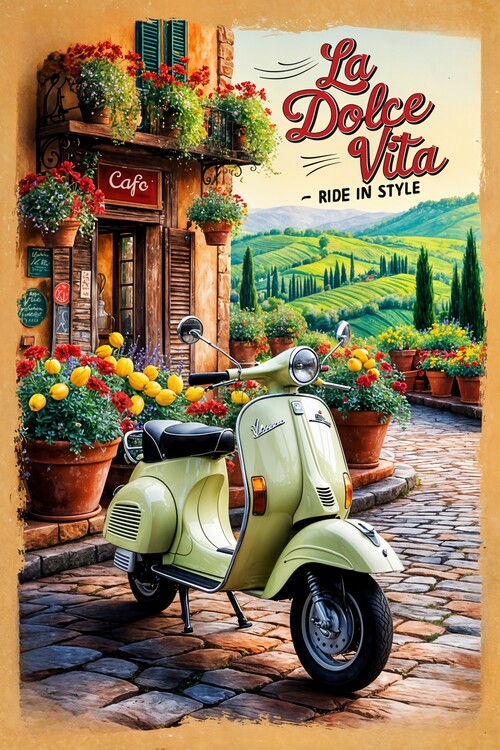 Illustration Vintage Vespa Poster: Timeless Italian Style