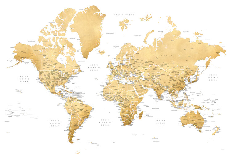 Karta Gold world map with cities, Rossie