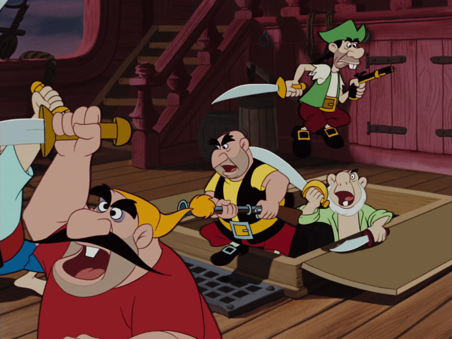 The pirates aboard Captain Hook's ship use a variety of non general American accents. 