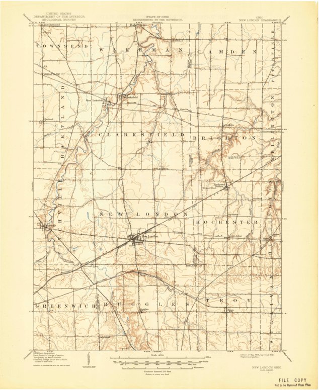 New London, OH (1908, 62500-Scale) Map by United States Geological ...