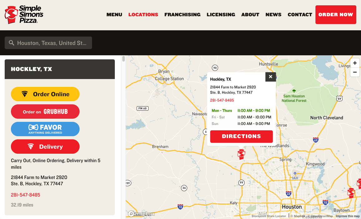 Restaurant franchise locations map built with Storepoint