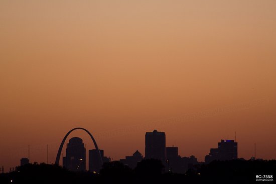 Distant downtown sunset