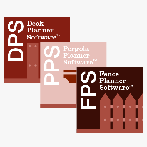 Graphic showcasing Simpson Strong-Tie software tools: Deck Planner Software, Pergola Planner Software, and Fence Planner Software.