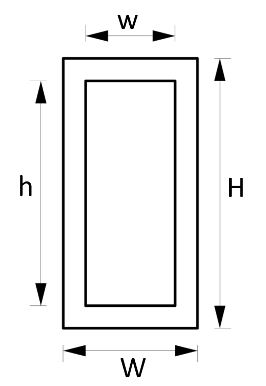 Dimensions of Hollow Rectangular Cross-section to calculate the Cross-sectional area.