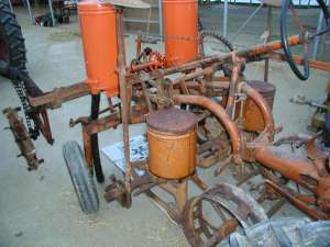 Up close of the corn planter hoppers