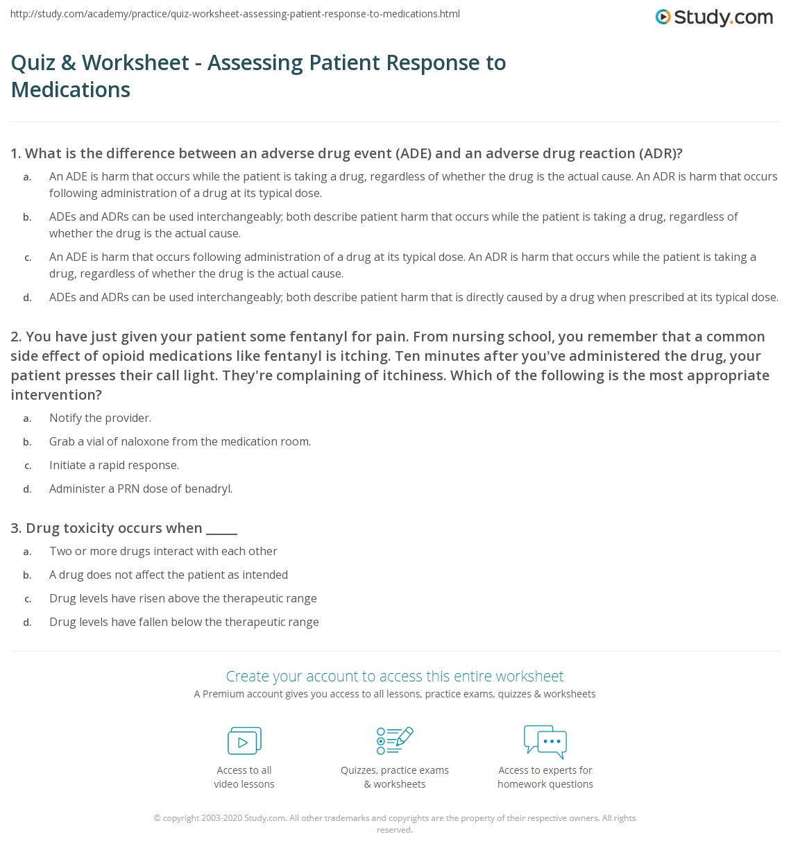 Quiz & Worksheet - Assessing Patient Response to Medications | Study.com