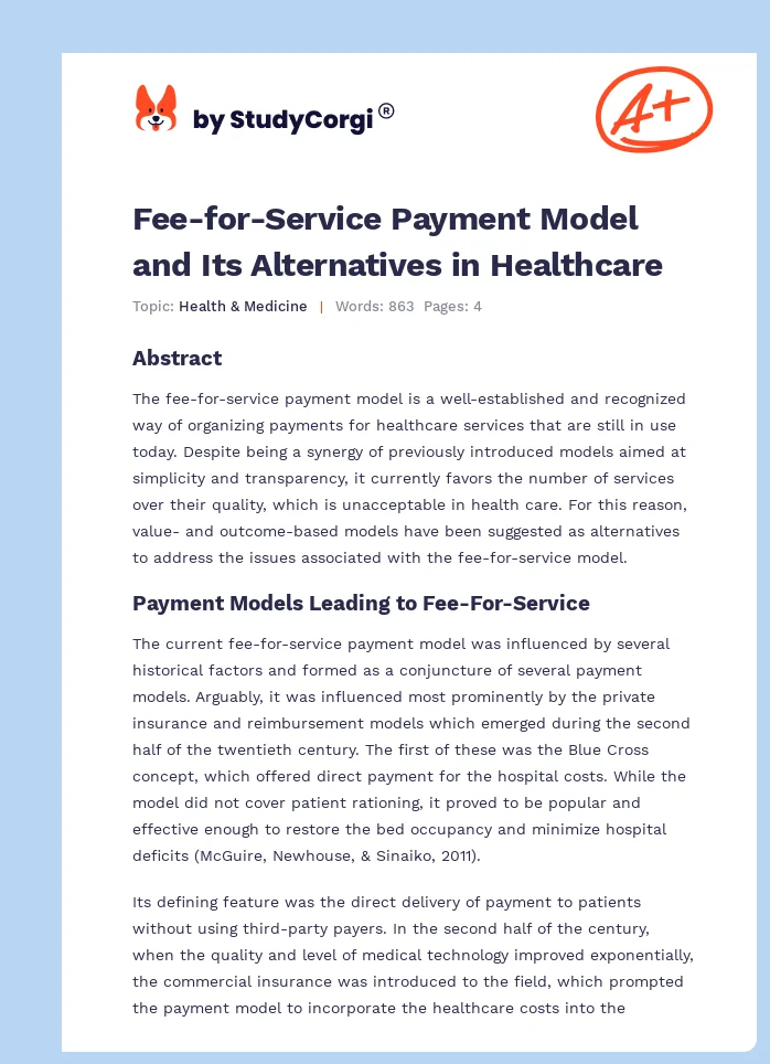 Fee-for-Service Payment Model and Its Alternatives in Healthcare. Page 1