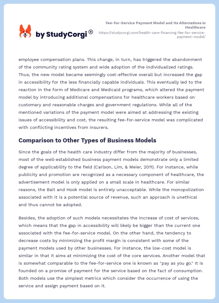 Fee-for-Service Payment Model and Its Alternatives in Healthcare. Page 2