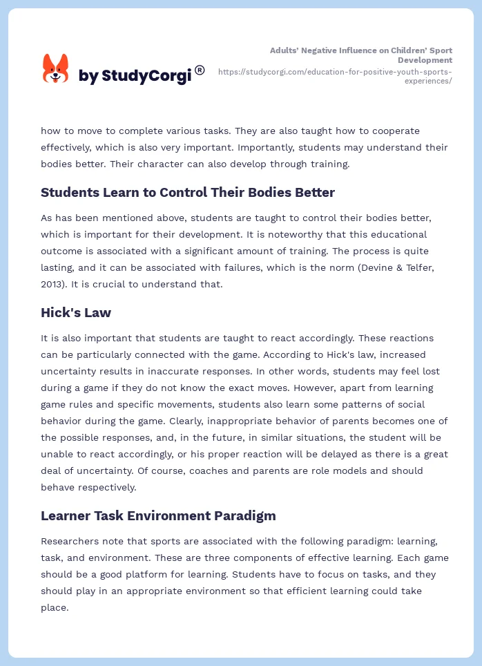 Adults’ Negative Influence on Children’ Sport Development. Page 2