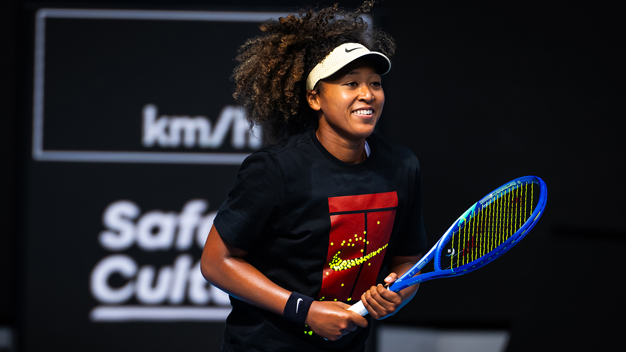 Naomi Osaka of Japan practice ahead of the 2025 Australian Open at Melbourne Park on January 09, 2025 in Melbourne, Australia