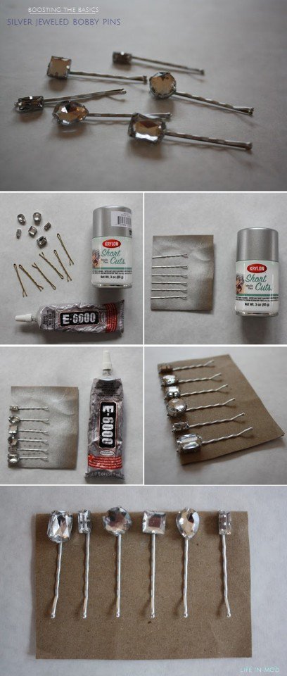 DIY Silver Jeweled Bobby Pins Tutorial