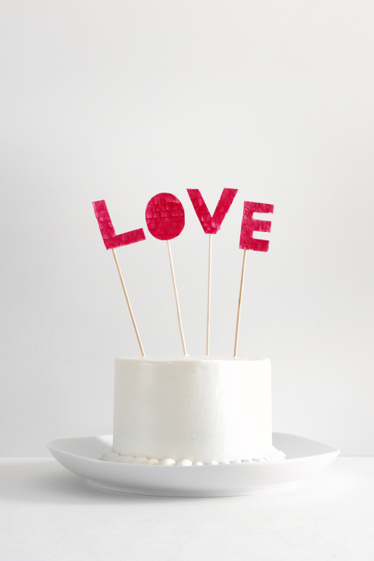 DIY fringe love cake topper